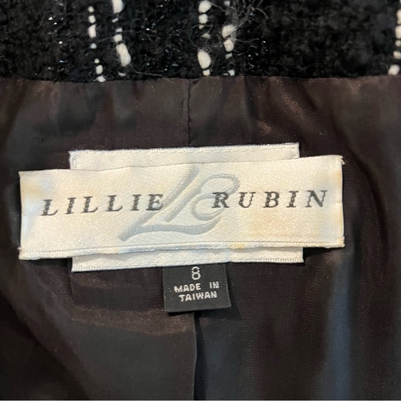 Albert Nipon Tweed Wool Blend Blazer Business Jacket Black White Sz 8 Vintage - Picture 7 of 11